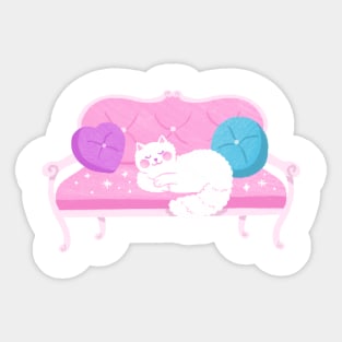 White Cat Taking a Nap Sticker